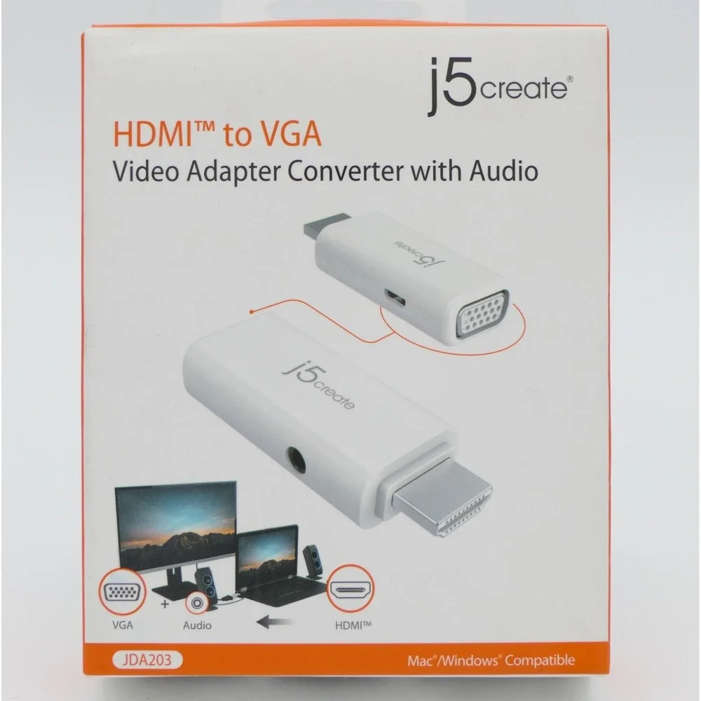 j5create HDMI to VGA Video Adapter Converter w/ Audio JDA203 White Sealed Box